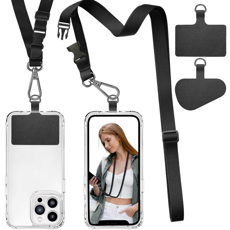 [Australia - AusPower] - ROCONTRIP Phone Lanyard Universal Crossbody Cell Phone Strap Multifuctional Nylon Patch Adjustable Neck Strap for Women Men Travel Shopping Walking(Pure Black) Pure Black 