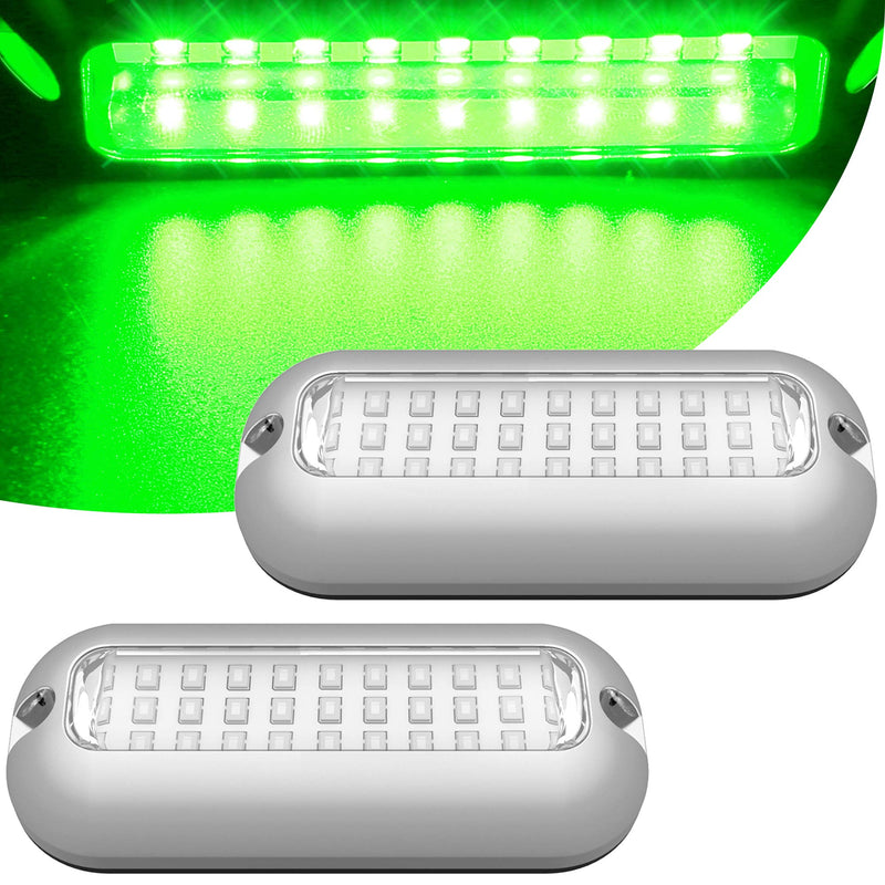 HUSUKU SOOP3 Mini 50W 27LED Waterproof Stainless Steel Transom Led Light, High-Intensity Marine Led Underwater Lights (2 pcs) 3.7" 27LED Green (2PCS)