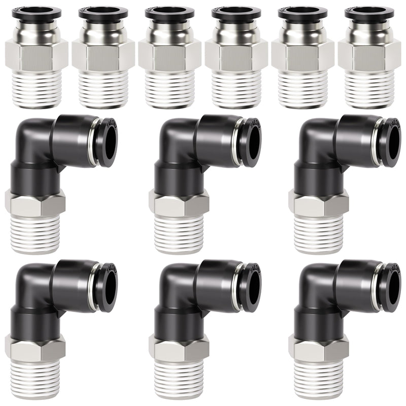 [Australia - AusPower] - TAILONZ PNEUMATIC Elbow and Straight Combination 1/4 Inch Tube OD x 1/4 Inch NPT Thread Push to Connect Fittings PC-1/4-N2+PL-1/4-N2(Pack of 12) 1/4"OD x 1/4"NPT 