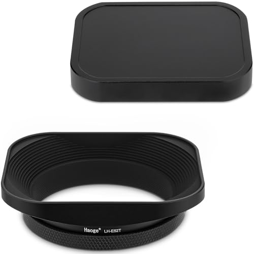 Haoge LH-E52T 52mm Square Metal Screw-in Lens Hood with Cap for 52mm Canon Nikon Sony Leica Voigtlander Nikkor Panasonic Pentax Contax Olympus Lens and Other Lens with 52mm Filter Thread