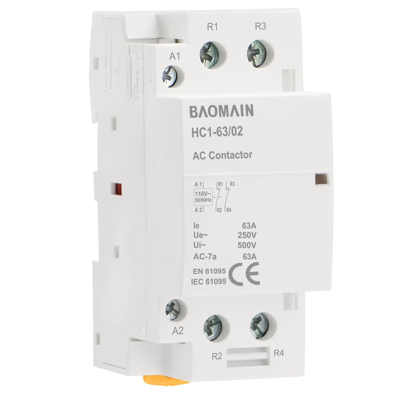 [Australia - AusPower] - Baomain Normally Closed AC Contactor HC1-63/02 AC 110V 63A 2 Pole 2NC Universal Circuit Control DIN Rail 