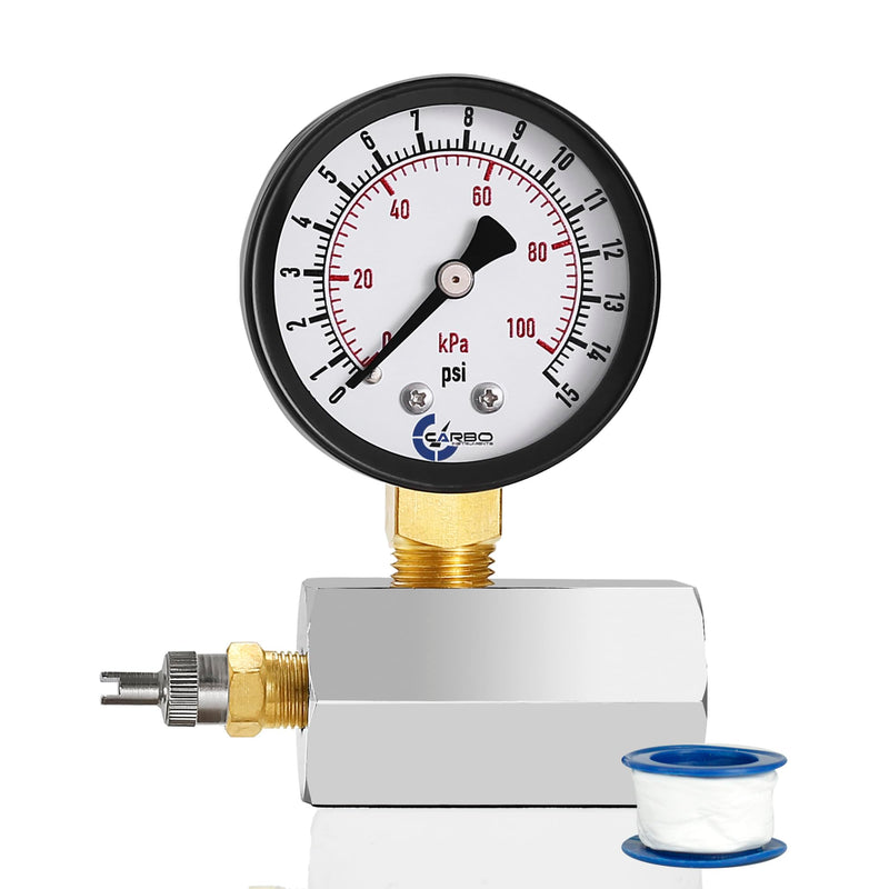 [Australia - AusPower] - Gas Test Pressure Gauge 15 Pound, 15 PSI / 100 kPa, 3/4” FNPT Connection, Brass Valve, Chrome Plated Steel Body Assembly. 0-15 psi 
