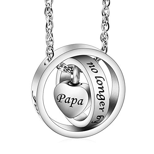 XIUDA Urn Necklace for Ashes No Longer by My Side, Forever in My Heart Carved Locket Cremated Ashes Necklace Silver-Papa