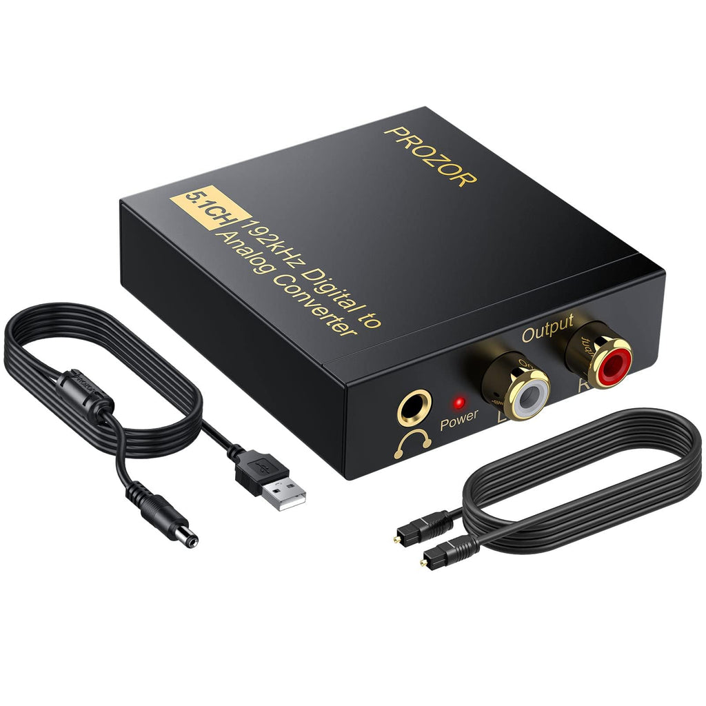 [Australia - AusPower] - PROZOR 192Khz Digital to Analog Audio Converter Support 5.1CH Optical to RCA Converter with Magnetic Ring Power Cord Digital Toslink SPDIF to Analog L/R RCA 3.5mm Adapter for HDTV Blu-Ray DVD PS3 PS4 
