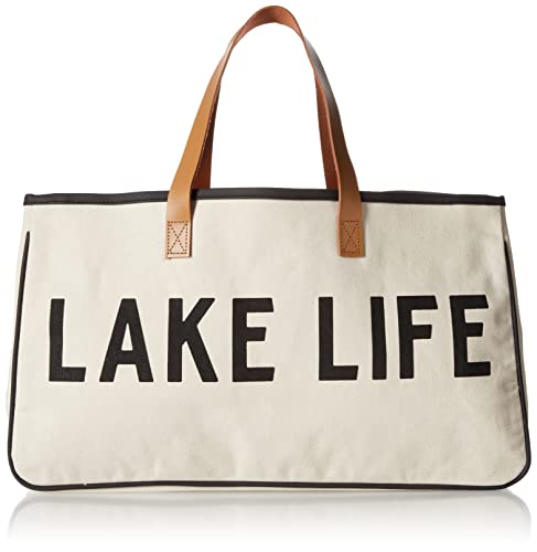 Santa Barbara Design Studio Womens Tote - Cotton Canvas Shoulder Bag with Leather Handles and Waterproof Lining, Large, Lake Life