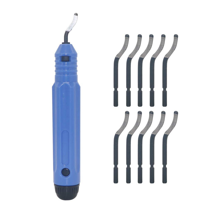 [Australia - AusPower] - Hand Metal Deburring Tool NB1100 Handle + 10 pcs BS1010 Rotary Deburr Blades, Burr Remover Hand Tool for Wood/Plastic/Aluminum/Copper and Steel 