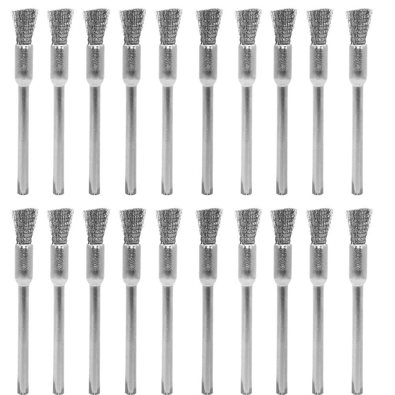 [Australia - AusPower] - 20 pcs Steel Cleaning End Brushes Pen 1/5?(5mm) x 1/8?(3mm) Wire Brush Rust Paint Removal Bits Polishing Rotary Tools Wire Brush 3*5mm 20PCS 