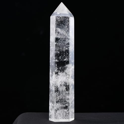 Runyangshi Large Natural Clear Quartz Chakra Crystal Tower - 7"-7.8"(18-20cm) Hexagonal Healing Crystal Obelisk for Energy Healing, Meditation, Home Decor, 7"-7.8"(18-20cm)