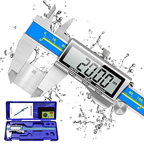 Orthland Vernier Caliper Digital Gauge Stainless Steel Waterproof Dustproof Measuring Tool with Replacement Battery for Household and Industrial Measuring 150 mm blue