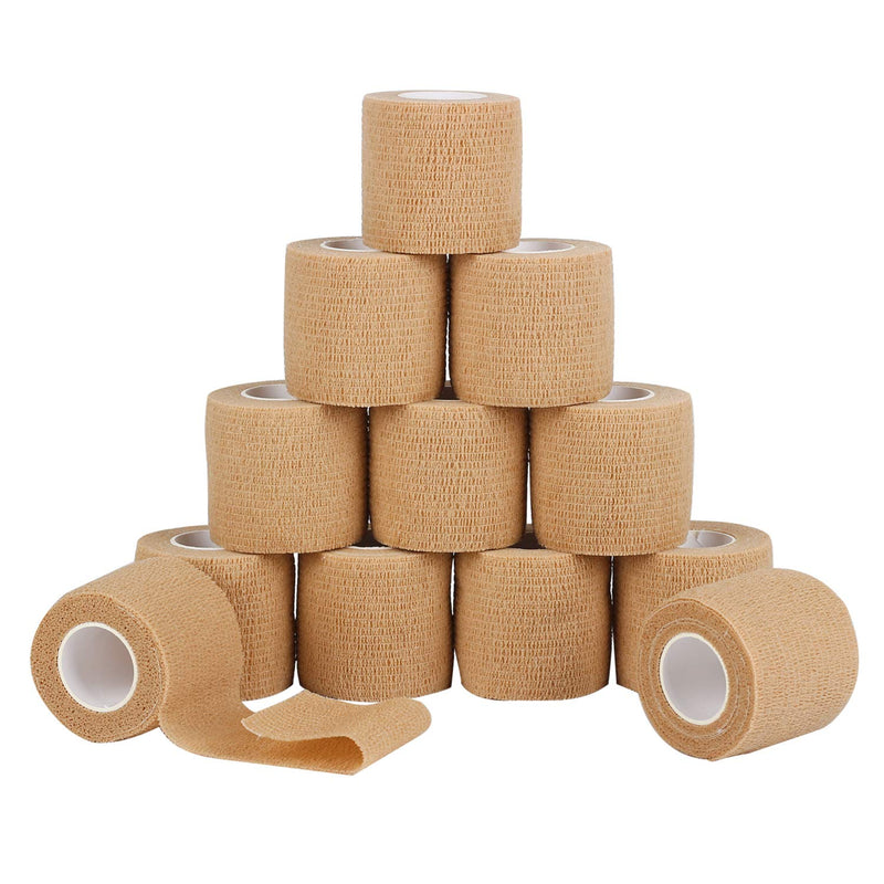 [Australia - AusPower] - 12 Pack Self Adherent Cohesive Wrap Bandages 2 Inches X 5 Yards,First Aid Tape, Elastic Self Adhesive Tape, Athletic, Sports wrap Tape, Bandage Wrap for Sports, Wrist, Skin Colour Athletic Tape 12 Count (Pack of 1) 
