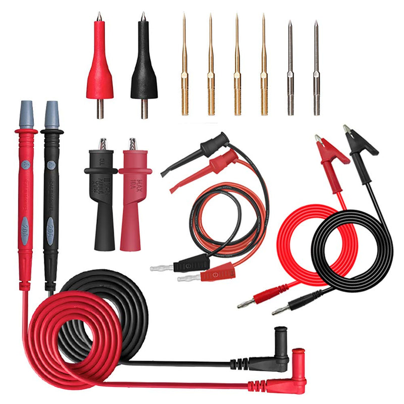 [Australia - AusPower] - Multimeter Test Leads Kit,HANDSKIT 16 Pieces Testing Lead with Alligator Clips Stackable Banana Plug Test Hook Replaceable Gold-Plated Multimeter Needle Probes and Back Probe Pins 