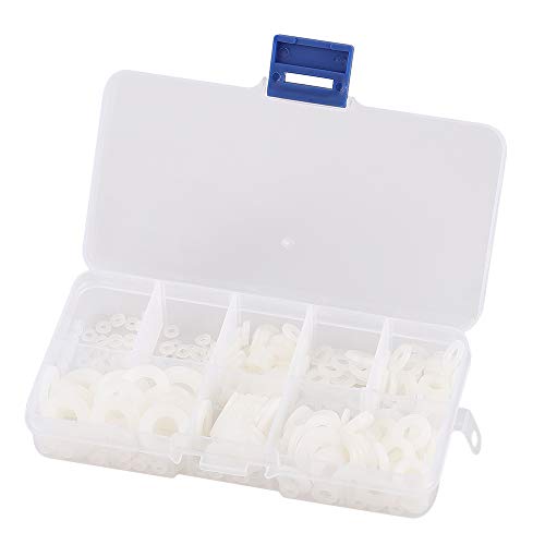 szzijia white nylon flat washers in M2 to M8 sizes for screw and bolt fastening, 500-piece set