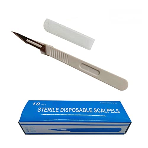Sterilized Disposable Scalpels No.11 Sterile Packed Tip Blades for Skin Aesthetics, Laboratory Anatomy, Sculpture, Craft Hobbies, Podiatry, Mobile Phone Repair (Pack of 10)