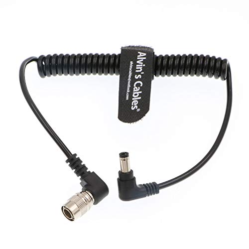 Alvin's Cables 4 Pin Hirose Male to DC Jack Power Cable for Sound Devices 633/644/688 Zoom F8 Blackmagic Cinema Camera 4K coiled cable Right angle 4 pin