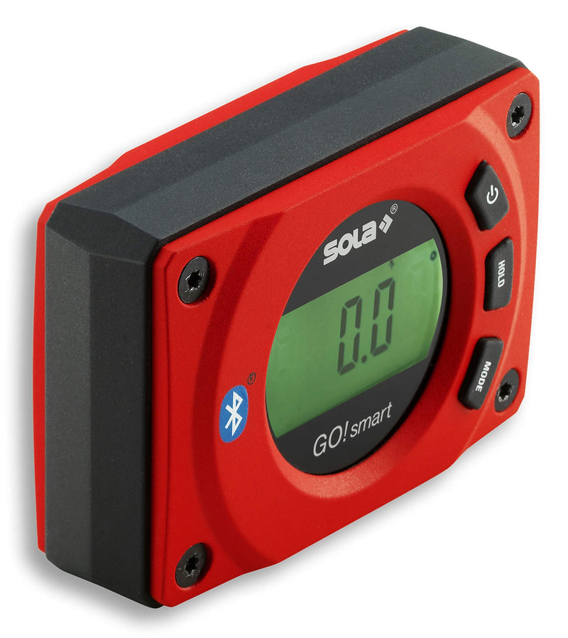 SOLA GO! smart Digital Protractor with Bluetooth, Digital Spirit Level with LCD, Remote Control via Smartphone and App, Magnetic Inclinometer with V-Nut, Magnetic Bevel Box, IP54 Single