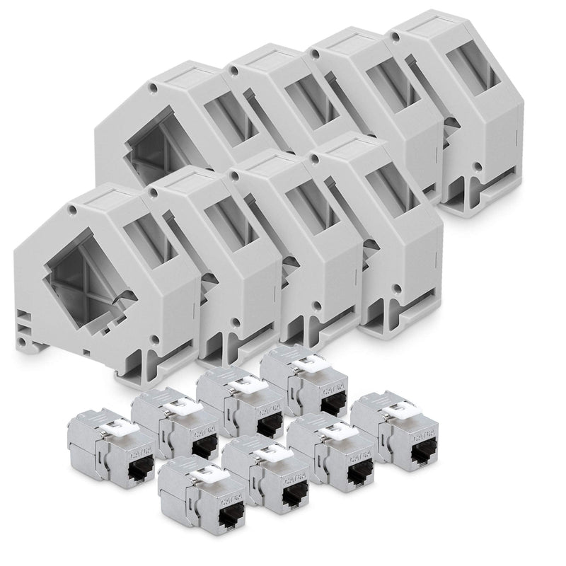 kwmobile Keystone Module Set CAT 6A with DIN Rail Adapter - 8x RJ45 DIN Rail Adapter Socket Shielded + 8x Holders for DIN Rail - Tool-Free Network Socket up to 10 Gbit/s 8x+8x