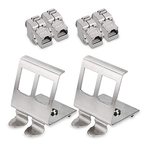 kwmobile Keystone Module and DIN Rail Adapter Set - Fits Standard DIN Rail - 4 x CAT 6A Modules 2 x Holders - RJ45 Socket Shielded - Tool-Free