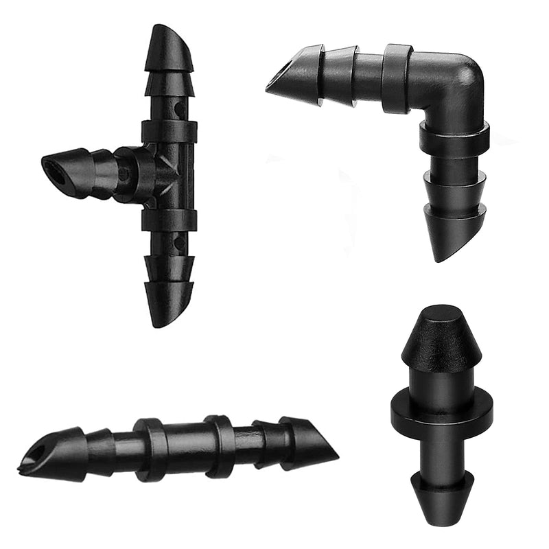 [Australia - AusPower] - Irrigation Fittings Kit for 1/4" Tubing 110 Piece Set - 50 Couplings,30 Tees, 20 Elbows, 10 End Plugs - Barbed Connectors for Drip or Sprinkler Systems 110P-Set 