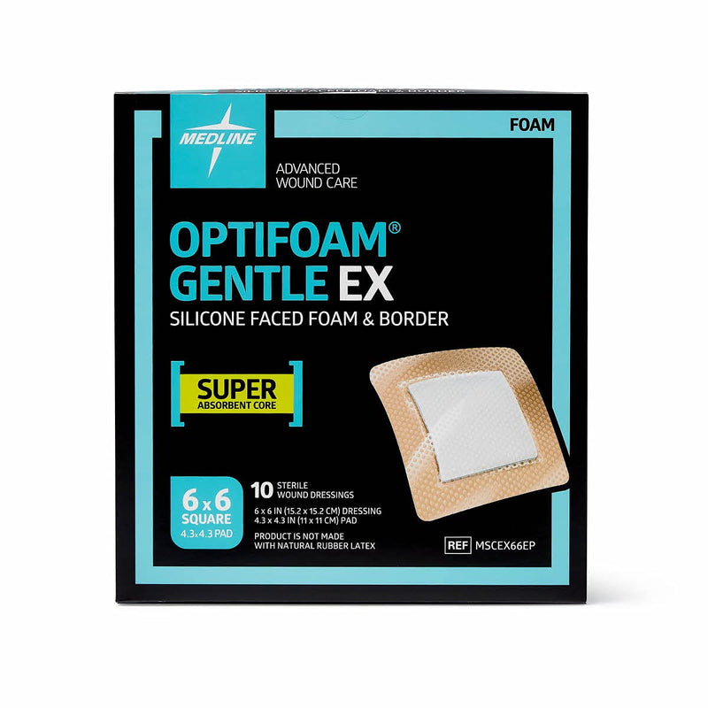 [Australia - AusPower] - Medline Optifoam Gentle EX Bordered Foam Adhesive Dressing, 6" x 6" Square (10 Count) 6" X 6" Gel,Adhesive 