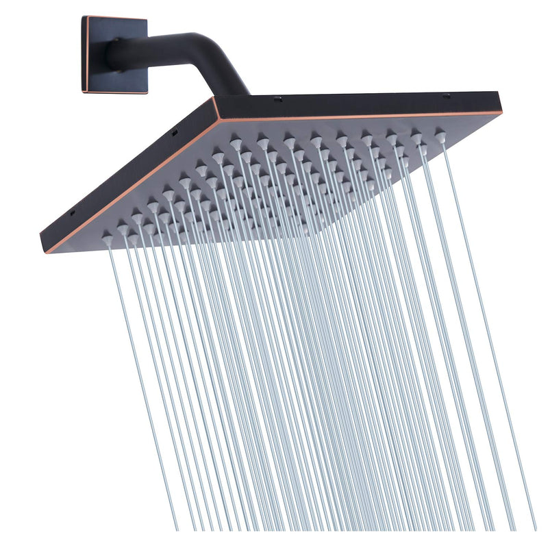 Shower Head GGStudy 8 inch Square Rain Stainless Steel High Pressure Oil Rubbed Bronze Shower Heads Rainfall Bath Shower Self-cleaning Silicone Nozzle 8inch