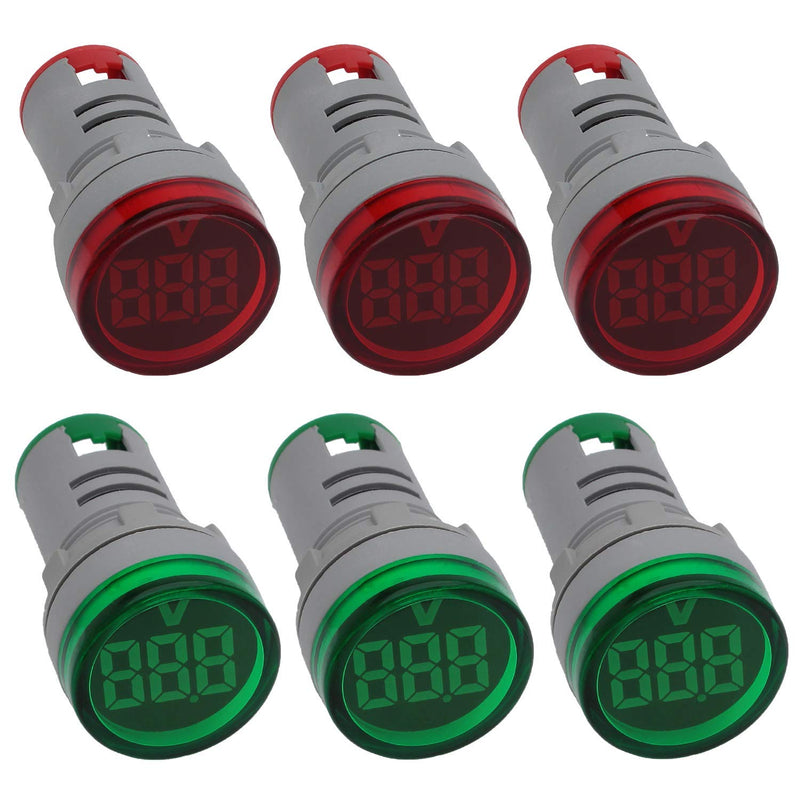 Led Voltage Indicator 22 mm – Digital Voltmeter AC20-500V with led Voltage Display for Control Panels, Machines and Distribution Boxes (3 Red and 3 Green) 3 Red and 3 Green