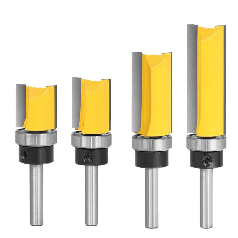 4Pcs Pattern Flush Trim Router Bit Set 1/4 inch Shank Template Router Bits 3/4 inch Cutting Dia Woodworking Router Tool by CHoiKWong (3/4 inch Cutting Diameter, Yellow) 3/4 inch Cutting Diameter