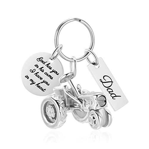 Yinplsmemory Cremation Jewelry Tractor Urn Necklace for Ashes for Men Stainless Steel Tractor Charm Urn Locket Memorial Keepsake Ashes Jewelry Urn Keychain