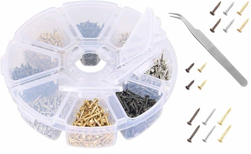 BLUELEC tiny wooden nails for DIY crafts, antique repairs, and mini boxes in gold, silver, and bronze finishes
