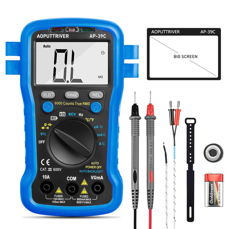 [Australia - AusPower] - Smart Digital Multimeter, AC DC Voltage Current Meter 6000 Count, Auto Range Multi Tester for Volt Amp Ohm Continuity Cap Resistance Diode/hFE Test, Electrical Measuring Tool for Car, Home, Industry 