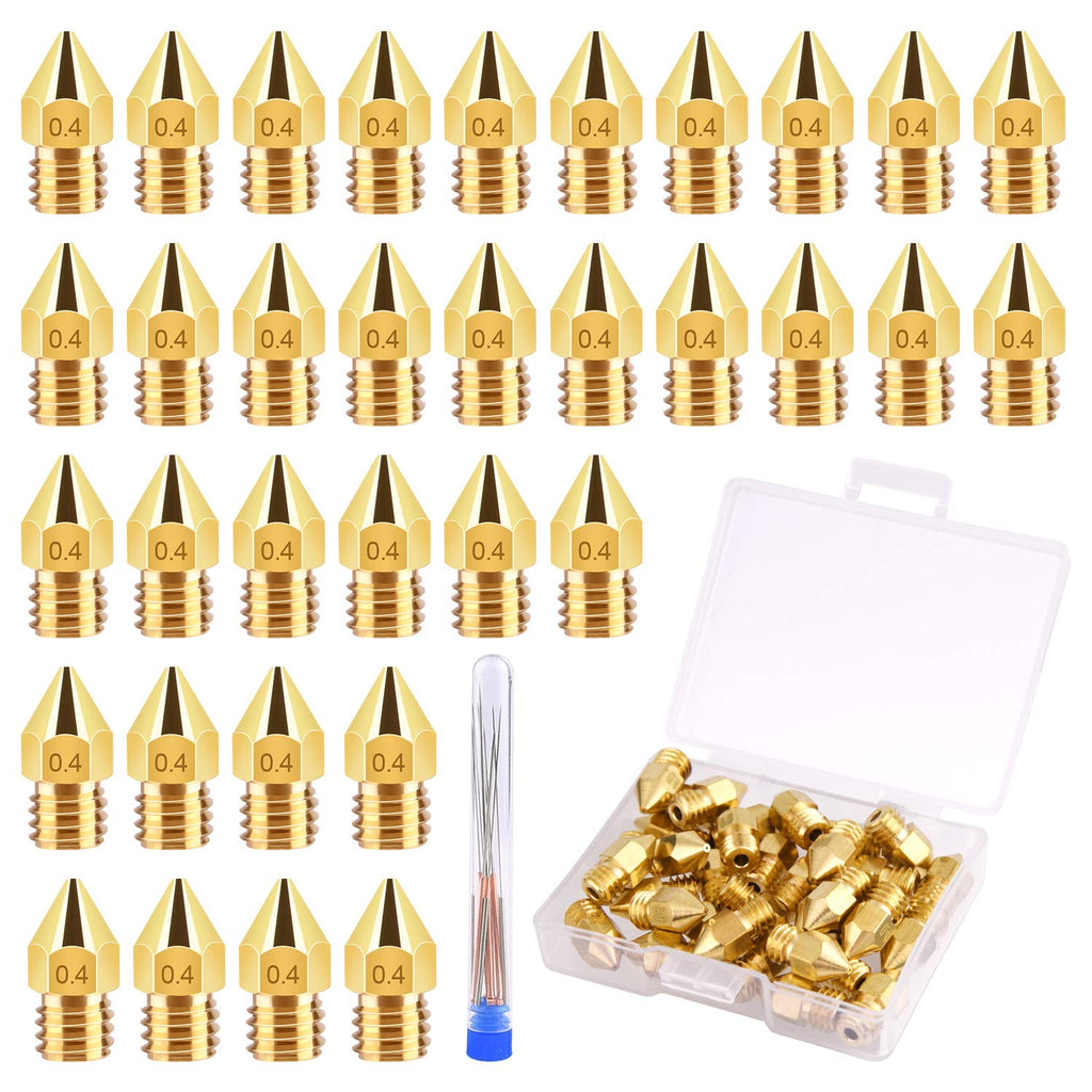 TUPARKA 40Pcs 0.4mm Ender 3 Nozzle Kit 3D Printer Nozzles MK8 Brass Extruder Nozzles for Makerbot Creality CR-10 with Storage Box 40pcs-0.4mm