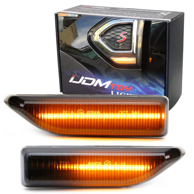 iJDMTOY Smoked Lens Full Amber LED Dynamic Sequential Blink Fender Side Marker Light Compatible With 2017-2024 MINI Cooper F60 Countryman, Replace OEM Clear Sidemarker Lamps