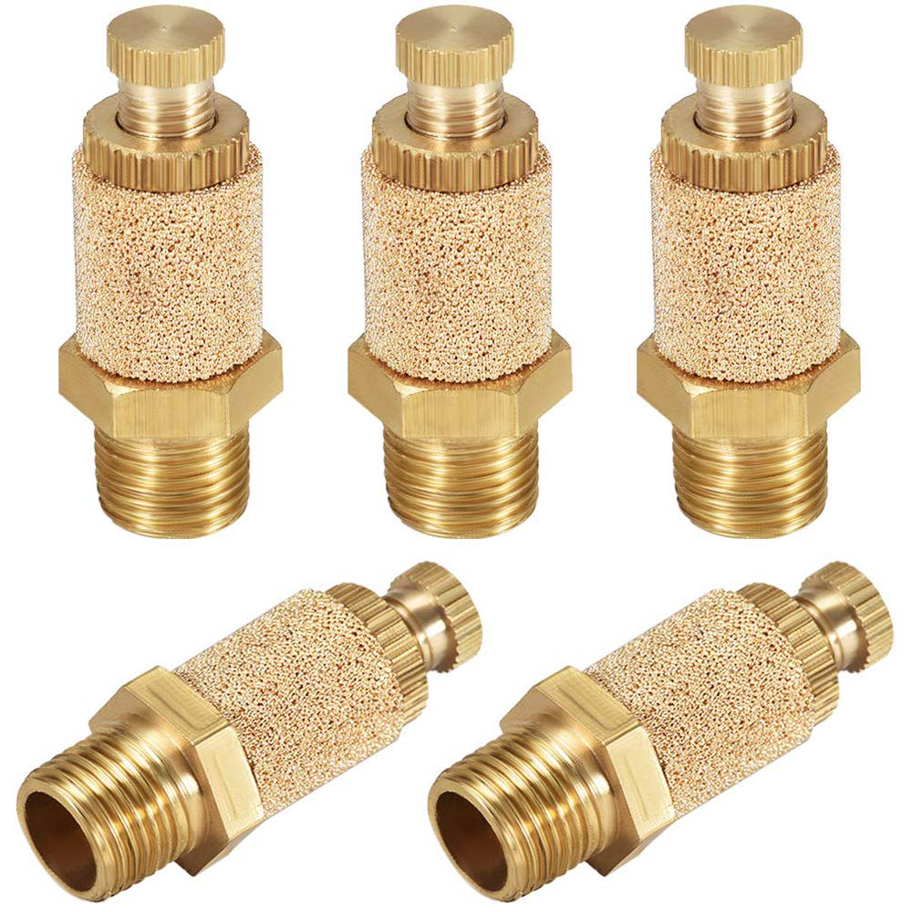 5Pcs 1/8 Male Thread Pneumatic Silencer Muffler Fitting, Top Adjustable Air Flow Speed Controller, Sintered Bronze Exhaust Muffler