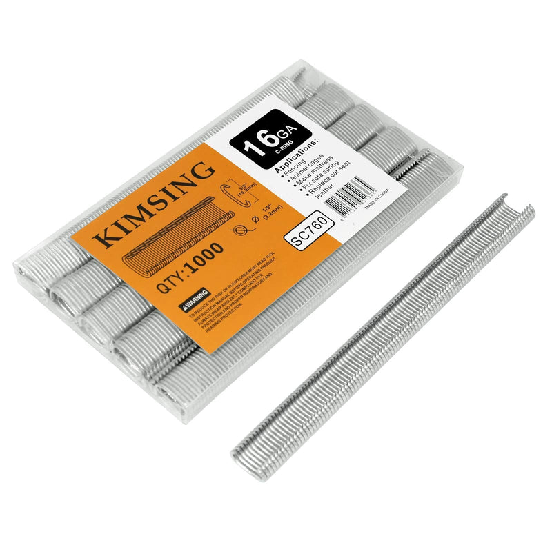 [Australia - AusPower] - KIMSING SC760 16 Gauge 5/8'' Crown Galvanized C Ring Staples C-Rings Hog Rings, Wire Fencing Staples, Fasteners for C Ring Stapler, Hog Ring Tool, C Ring Plier, 1000 PCS/Pack 