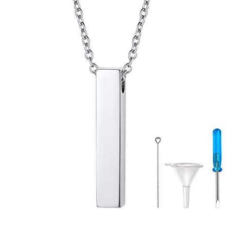 Suplight Personalized Cremation Jewelry Stainless Steel Moon Cat/Crucifix Cross/Tree of Life/Cylinder/Rectangle Keepsake Urn Pendants for Ashes, Custom Engraving Memorial Necklaces for Women Men d. rectangle-stainless steel not-personalized