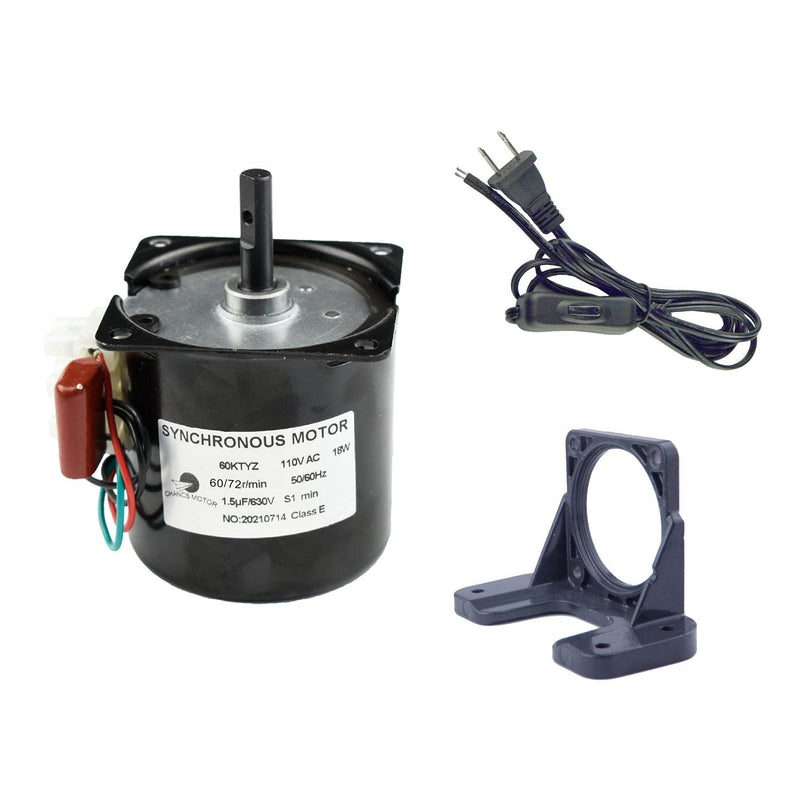 60KTYZ 110V 60-72RPM Permanent Magnet Synchronous Gear Motor with Fixed Bracket and Power Cord Switch Plug 60-72r/min+ Bracket+Power cable