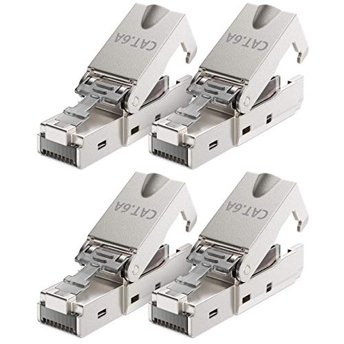 deleyCON CAT 6a Network Connector RJ45 LSA, Shielded, 10 Gbps, Pack of 4 | With LSA connection for rigid installation cable, LAN cable, network cable, CAT6a plug and metal housing 4 pcs.