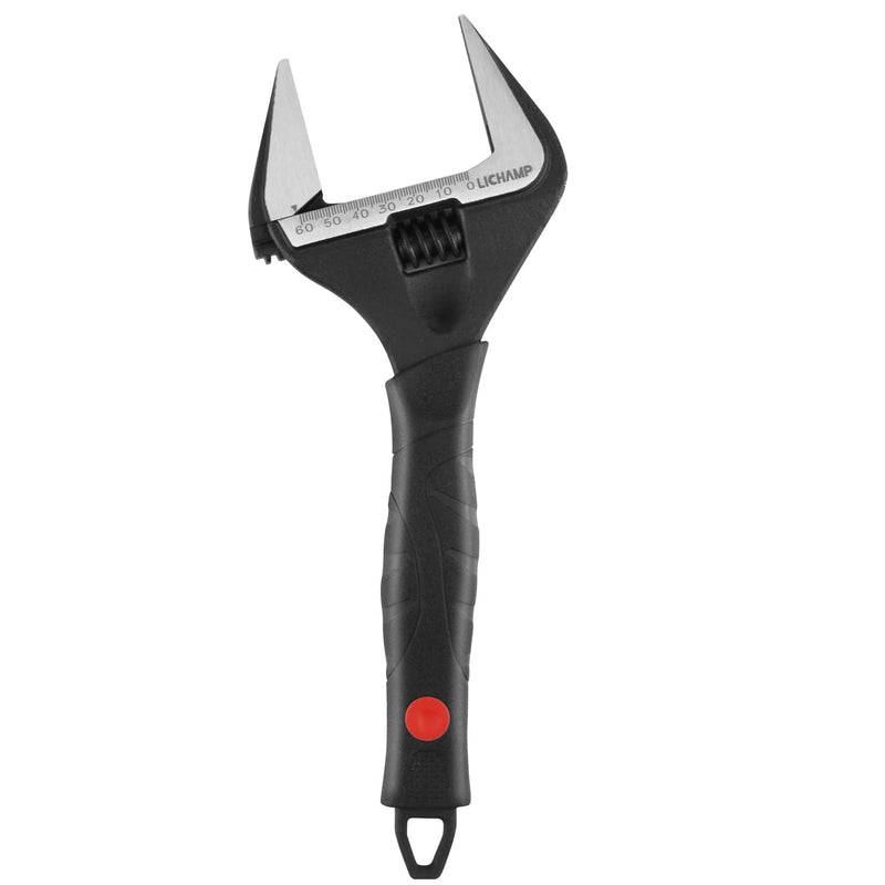 Lichamp 12-Inch Wide Jaw Adjustable Stubby Wrench with 60 mm Jaw Opening for Plumbing Automotive and Industry, Black Medium