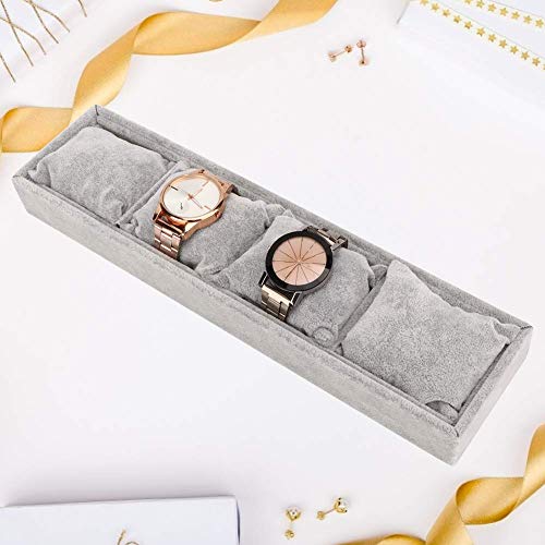 4 Grid Slots Bracelet Display Tray, Gray Flannel Jewelry Storage Organizer With Pillows, Jewelry Holder For Bangles Bracelets Watches