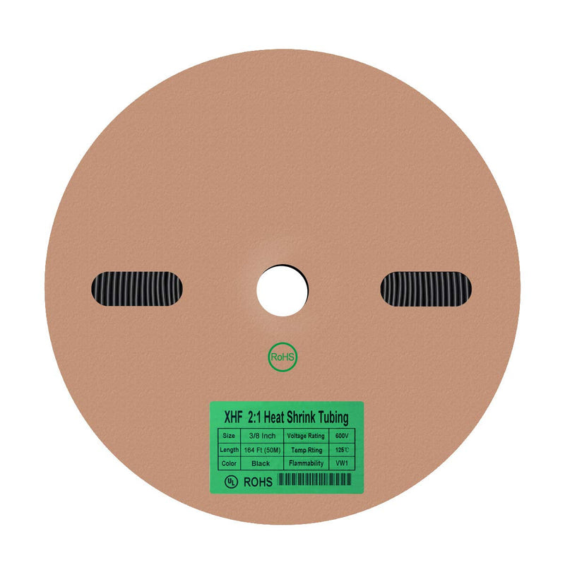 XHF 164 FT 3/8" Heat Shrink Tubing Roll 2:1,Electrical Industrial Shrink Tube for Wire Insulation Black 3/8"-164FT 1