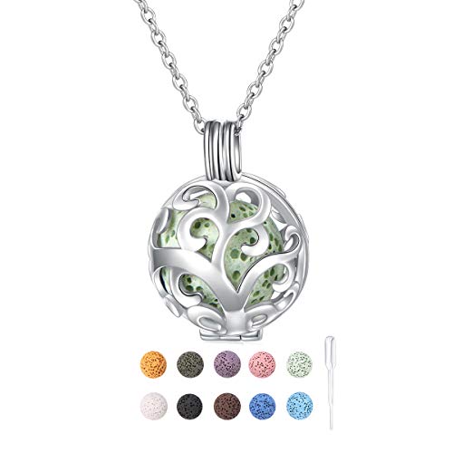 DAOCHONG S925 Sterling Silver Aromatherapy Essential Oil Diffuser Necklace Love Heart Locket Perfume Pendant Necklace Jewelry 18+2" Adjustable Chain 04_Ball Shape