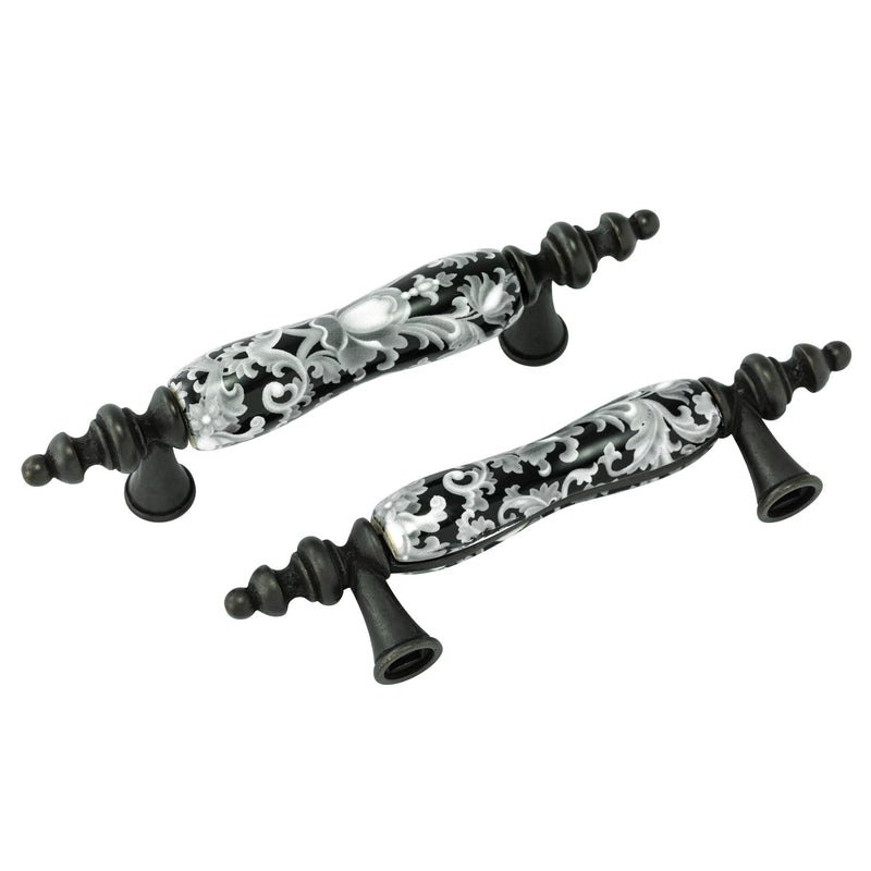 4 Pack 3" Ceramic Drawer Knob Black and White Rustic Dresser Drawer Pull Handle for Kitchen Cabinet Knob Furniture Hardware (4, 3"(76mm) Hole Centers) Pull handle - 3" hole centers 4