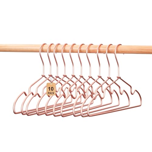 Rose Gold Metal Wire Children Baby Non Slip Toddler Infant Newborn Kids Hangers,12.6" Space Saving Baby Clothes Coat Children's Closet Durable Hangers (10)