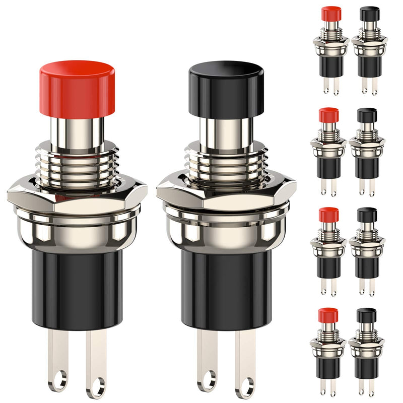 [Australia - AusPower] - Momentary Push Button Switch, 1A 250VAC SPST Mini Pushbutton Switches Normally Open(NO) Black & Red Cap - 10pcs NO-10 Black&Red 