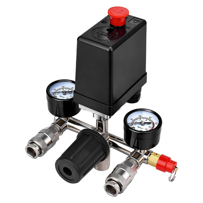 Air Compressor Pressure Control Switch with Gauge Regulator Control Valve,Manifold Regulator Air Compressor Parts,Pressure Switch Assembly of Regulating Valve