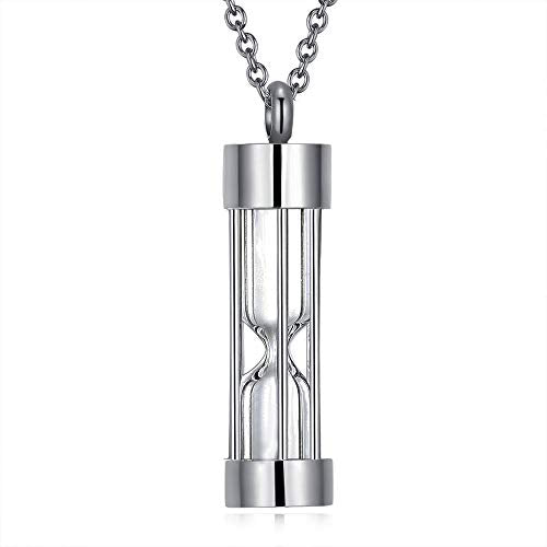 Eternal M. Minilist Bar Cremation Jewelry for Ashes Stainless Steel Urn Necklace for Human Ashes Silver/Rose Gold/Black Z-Silver-Hourglass
