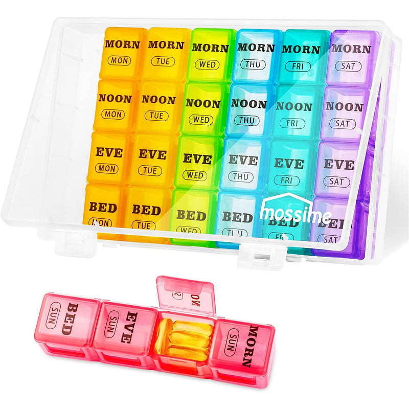 [Australia - AusPower] - XL Large Weekly Pill Organizer 4 Times a Day, 7-Day Pill Boxes AM PM, Big Compartments Pill Case, Monthly Medication Organizer 28 Days Dispenser for Fish Oils, Vitamin Holder Supplement White 