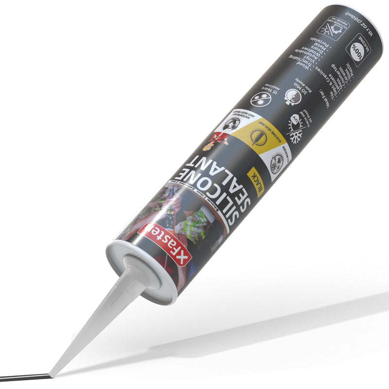[Australia - AusPower] - XFasten Silicone Sealant Waterproof Black Cartridge, 10.1 oz (Single Pack) Black Caulking Silicone Adhesive Sealant Cartridge for RV, General Use, Window, Door, Glass, Automotive Leak Sealing Single Pack (10.1oz) 