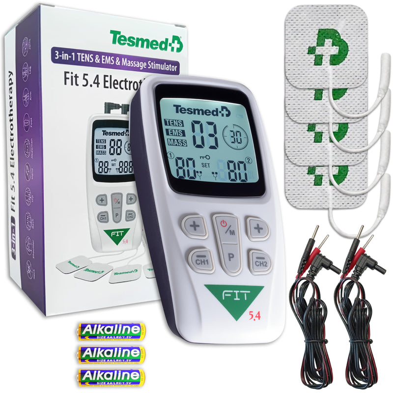 TESMED Fit 5.4: TENS Unit, EMS Muscle Stimulator & Muscle Massager (3-in-1), 22 Programs, 6 Customizable, Ideal for Pain Relief and Muscle Stimulation, 4 Electrodes