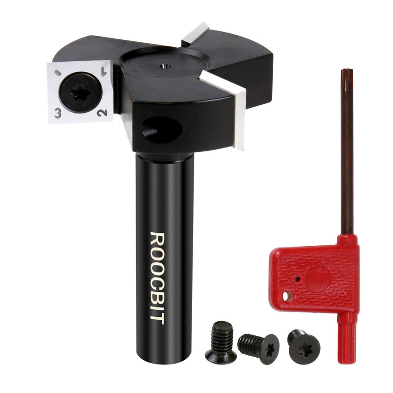 CNC Spoilboard Surfacing Router Bit, 1/2" Shank 2” Cutting Dia Insert Carbide Slab Flattening Grooving T-Slotting Woodworking Milling Cutter Tools By ROOCBIT 1/2" Shank-2" Cut Dia.