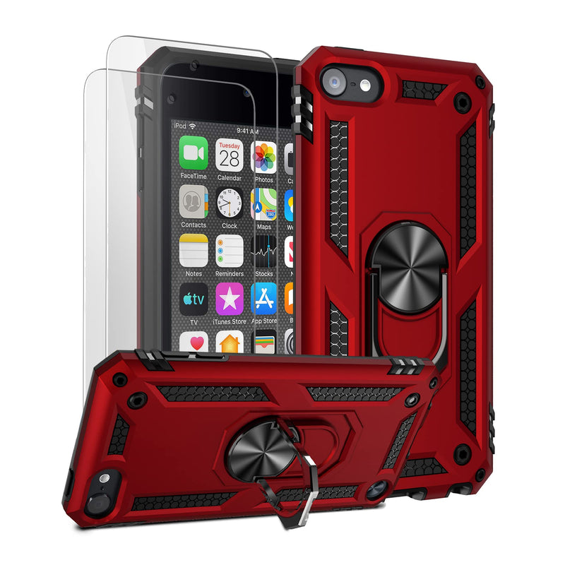 [Australia - AusPower] - ULAK Compatible with iPod Touch 7 Case/iPod Touch 6 Case with 2 HD Screen Protectors, Hybrid Rugged Shockproof Cover with Built-in Kickstand for iPod Touch 7th/6th/5th Generation (Red) Red 
